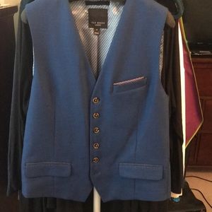 TED BAKER SATWAI PATTERNED SUIT VEST BRIGHT BLUE